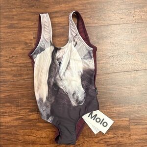 Molo Kids Swimsuit with Horse Design - Burgundy and Gray